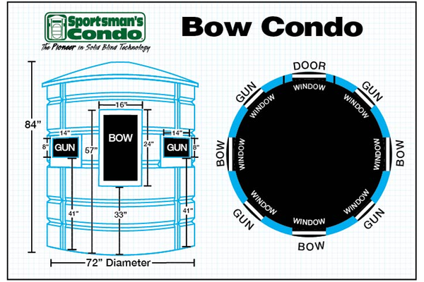 Sportsman's Condo "The Bow" by Southern Outdoor Technologies – a durable, one-piece hunting blind designed for bowhunters, featuring a spacious interior, weather-resistant construction, and 360-degree visibility for optimal shooting angles.