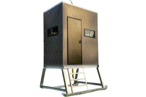 aluminum and insulated deer blinds 4' x 6' elevated with 5' base, stairs, porch & railings big dogg