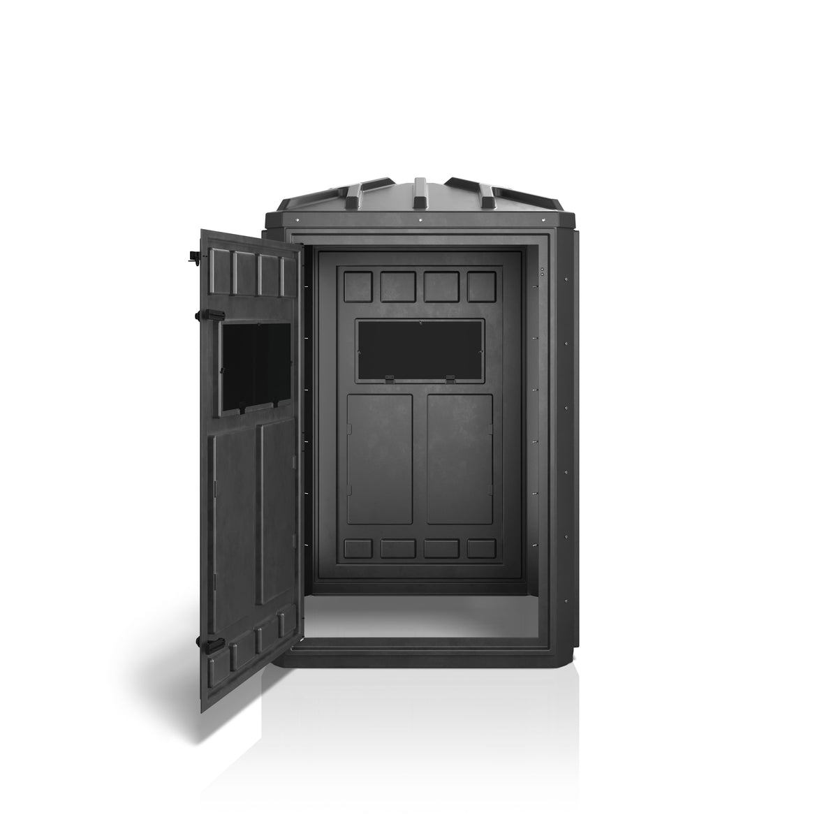 Booner Hunting Blind with 4-Panel Gunner design featuring tinted windows, providing a durable, weather-resistant shelter with 360-degree visibility for rifle and bow hunters.