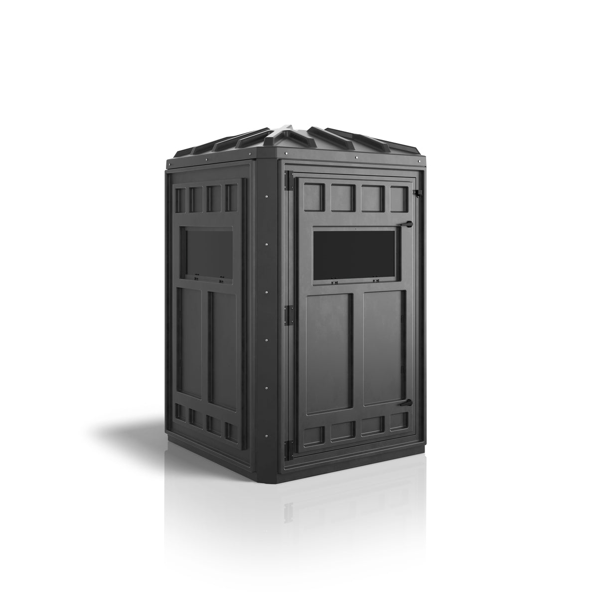 Booner Hunting Blind with 4-Panel Gunner design featuring tinted windows, providing a durable, weather-resistant shelter with 360-degree visibility for rifle and bow hunters.