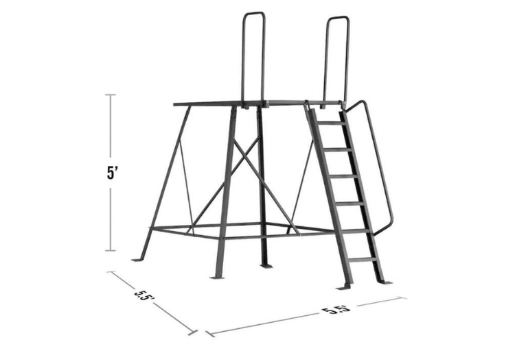 A Muddy Gunner box deer hunting blind with cracked mud camouflage and a sturdy steel 5 ft. tower.