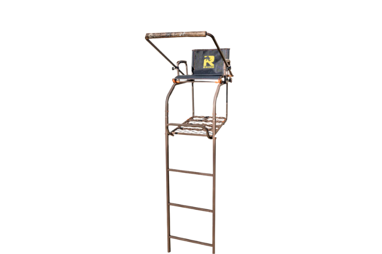 16 ft. Rhino tree stand RTL-202 with padded seat for long hunting sessions.