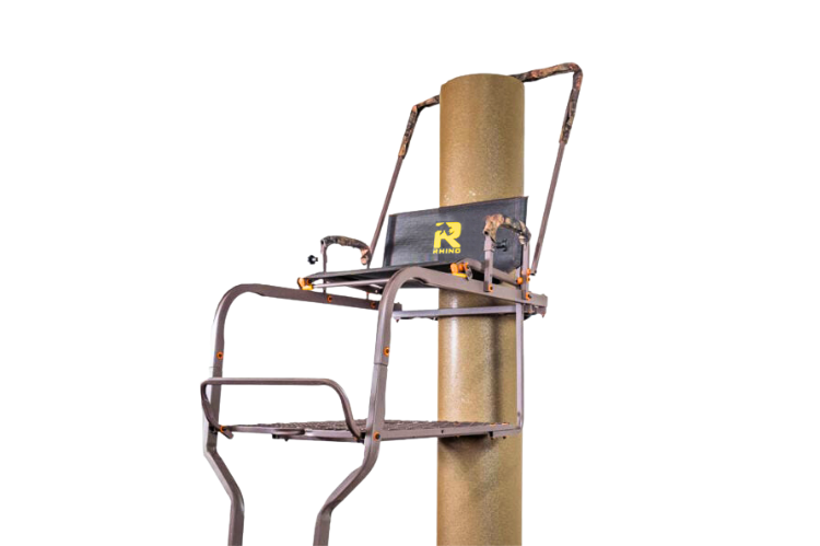 Rhino Treestands 22 ft. ladder stand RTL-402 for deer hunting, single-user tree stand with high elevation.