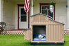 Snap Lock Large Dog House with built-in food and water nook, designed for easy assembly.