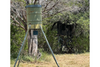 An elevated hunting blind from Banks Outdoors named The Stump for bow hunter with tinted windows for outdoor and hunting enthusiast.