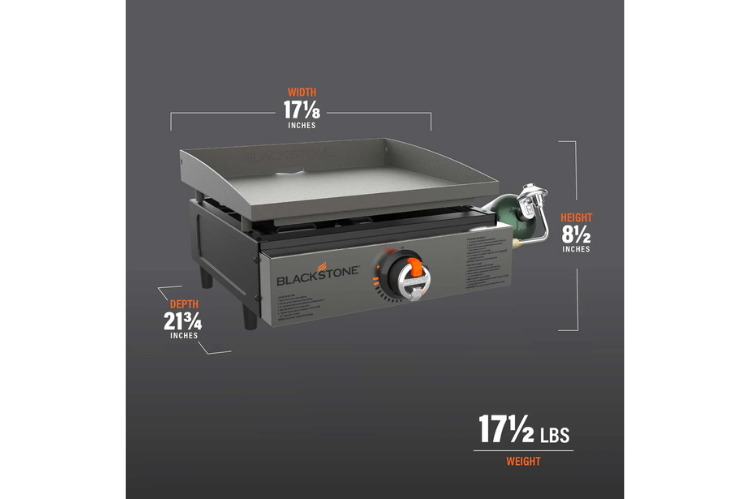 Blackstone 17" Tabletop Griddle 2142, portable Blackstone tabletop griddle perfect for hunting trips and outdoor cooking, delivering even heat and easy cleanup