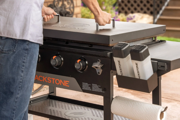 Blackstone 36" Omnivore Griddle 2212 with hard cover, durable Blackstone griddle station designed for even heat and outdoor cooking