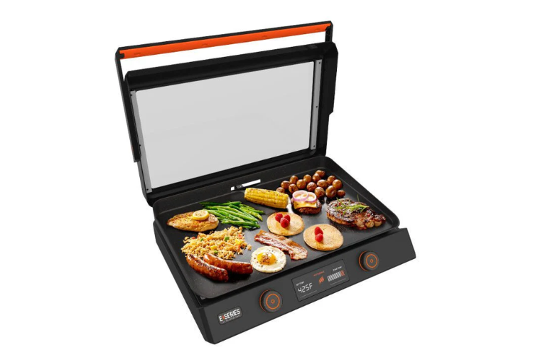 Blackstone E Series 22" Electric Tabletop Griddle with Hood 8001, portable electric Blackstone griddle designed for precise heat and easy outdoor cooking