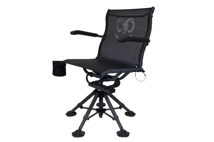 The RAM SG 360 Hunting Chair in black, equipped with a supportive seat and armrests for enhanced comfort.
