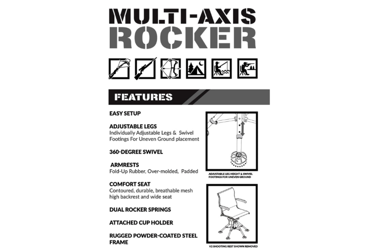 The RAM SG 360 Hunting Chair in black, equipped with a supportive seat and armrests for enhanced comfort.
