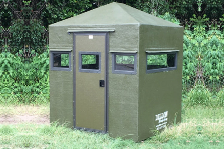 Fiberglass Deer Blind Green Classic 4X6 with Door on 6' Side Dillon Manufacturing