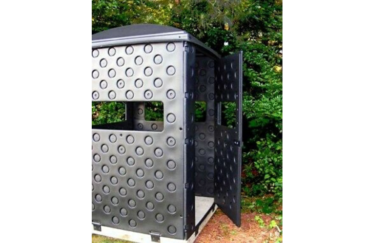 Weather-resistant plastic hunting blind from Formex with 4x4 footprint.
